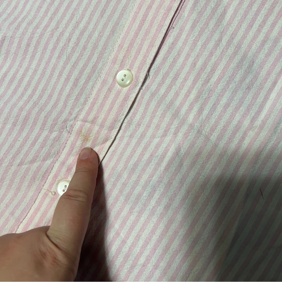 LT Casuals by Liz Thomas white pink striped button down shirt stains medium - Picture 3 of 11